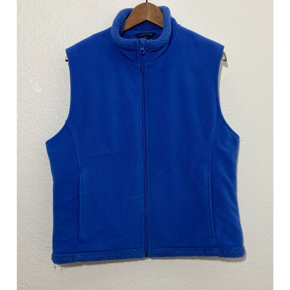 Lands End Size Large Blue Vest Womens Sleeveless Full Zip Fleece Mock Neck - Picture 1 of 7